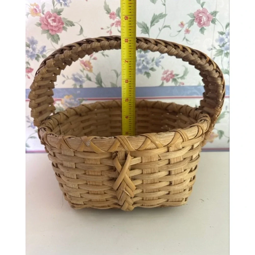 Vintage Woven Splint Wood Basket Handcrafted Rustic Farmhouse Decor Small Handle
